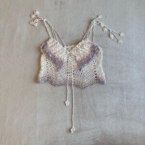 Handmade Crochet Women Top - Cream and Purple